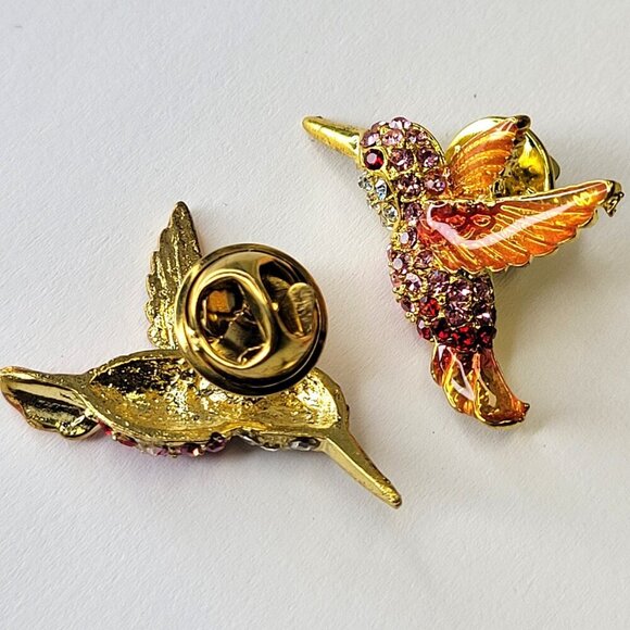 Hummingbird Brooch Pin Orange Rhinestone Hummingbird Pin Glitter Small Brooch - Picture 3 of 11